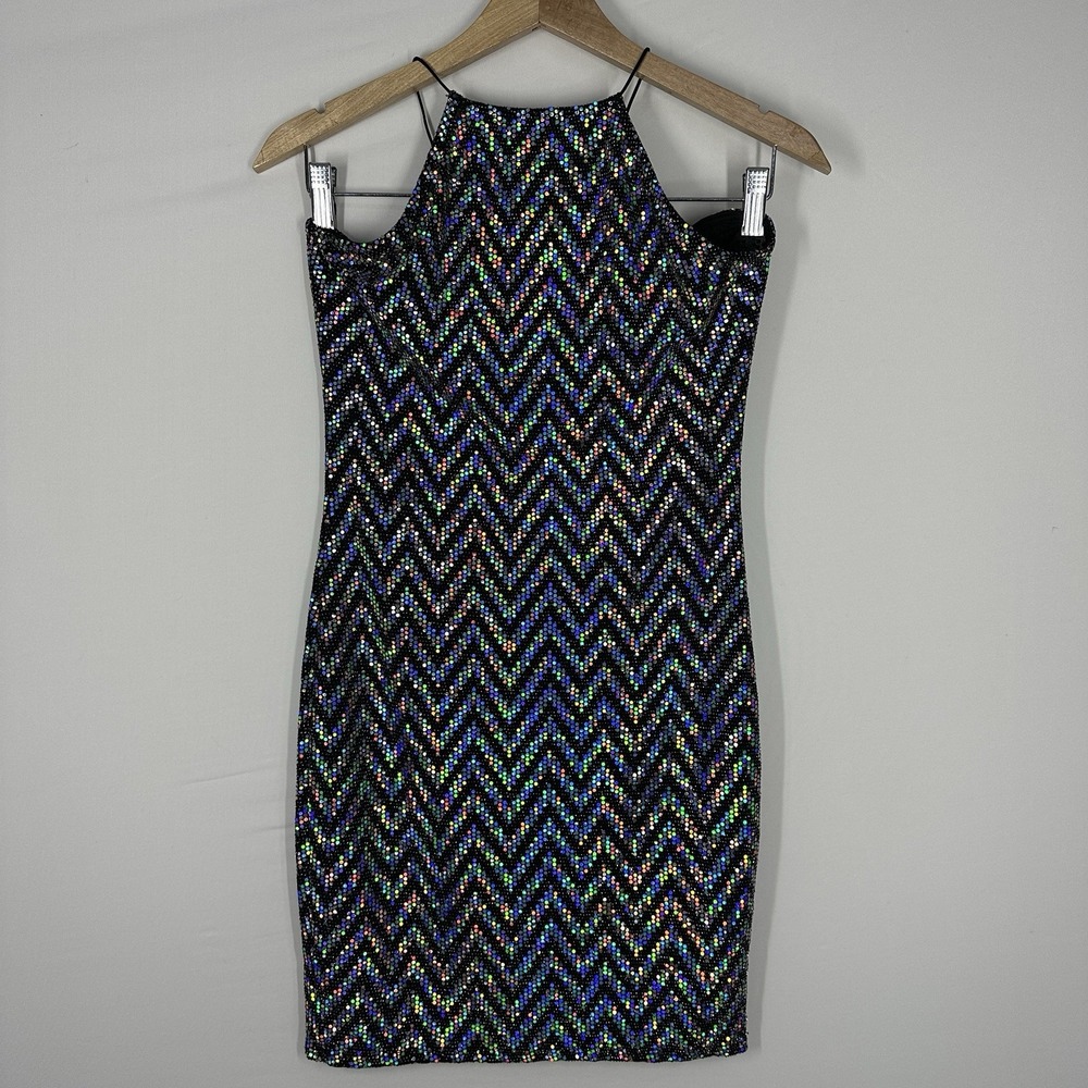 Studio 1011 sleeveless dress sequined chevron mini Petite Large USA made Sexy